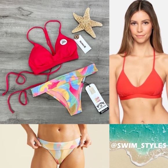 ☀️HURLEY☀️BILLABONG☀️ SOLID ADJUSTABLE A/DIV SKIMPY PANT BIKINI SET - Picture 1 of 14